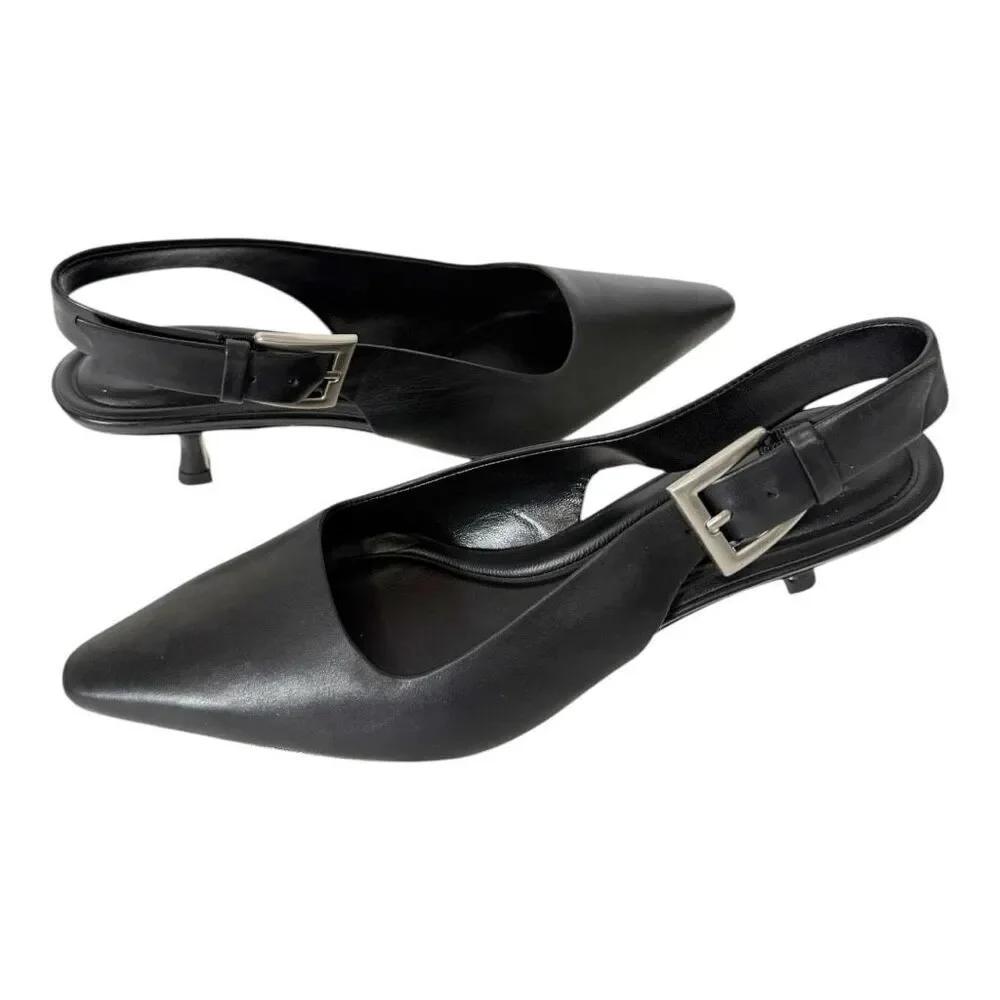 Vince Shasta Women’s Black‎ Leather Kitten Heel Office Slingback Pump Size 6